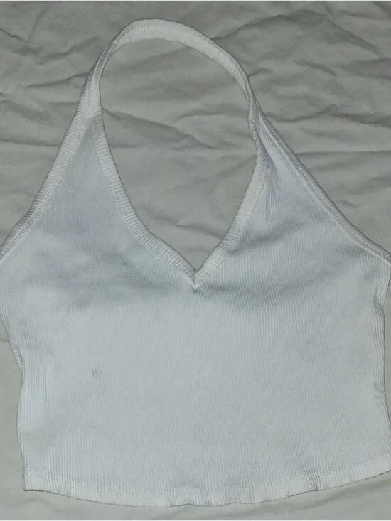 White Ribbed Halter Crop Top