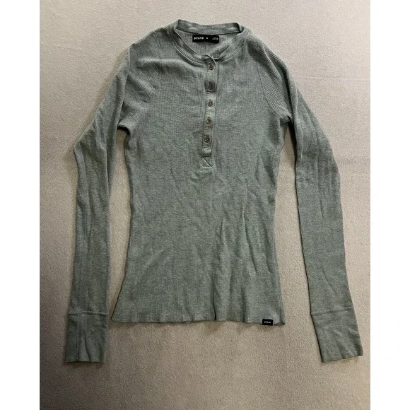 Prana Henley Shirt Women's Size Medium Blue Henley Thermal Long Sleeve