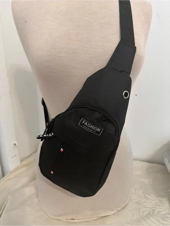 Label Black Sling Bag for Men - Compact Crossbody