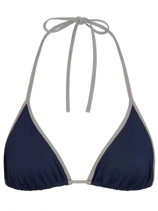 SKIMS Navy Triangle Bikini Top with Gray Trim