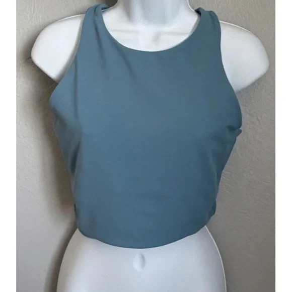 Athleta Racerback Crop Tank Top Womens Size Large Blue Athletic Workout‎ Lined