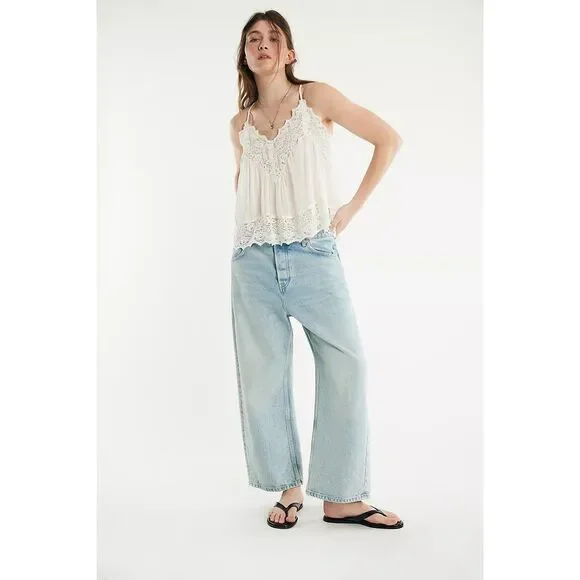 Intimately Free People Fiona Cami Blouse Top Tank Sleeveless Lace Slip L 288379