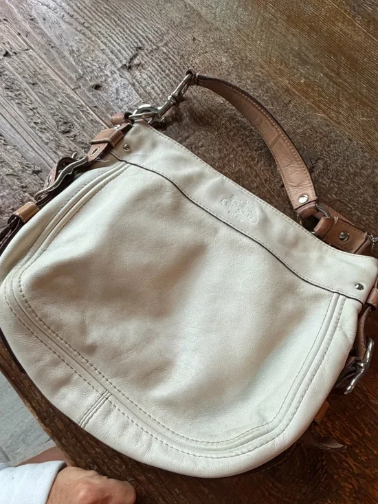 Vtg Coach Zoe Leather Hobo Shoulder Bag F12671 Cream Ivory Tan Silver Hardware
