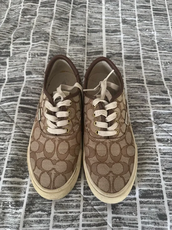 Coach Tan/Brown Monogram Lace-Up Sneakers