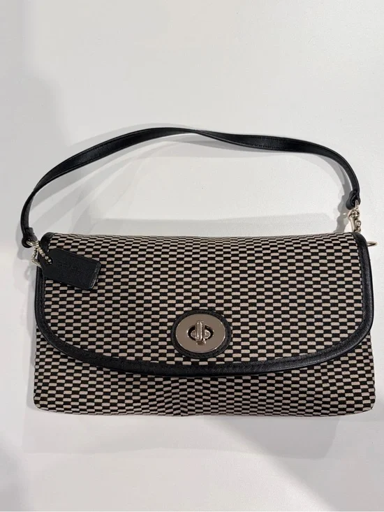 Coach Black & Cream Checker Mini Shoulder Bag with Turn-Lock