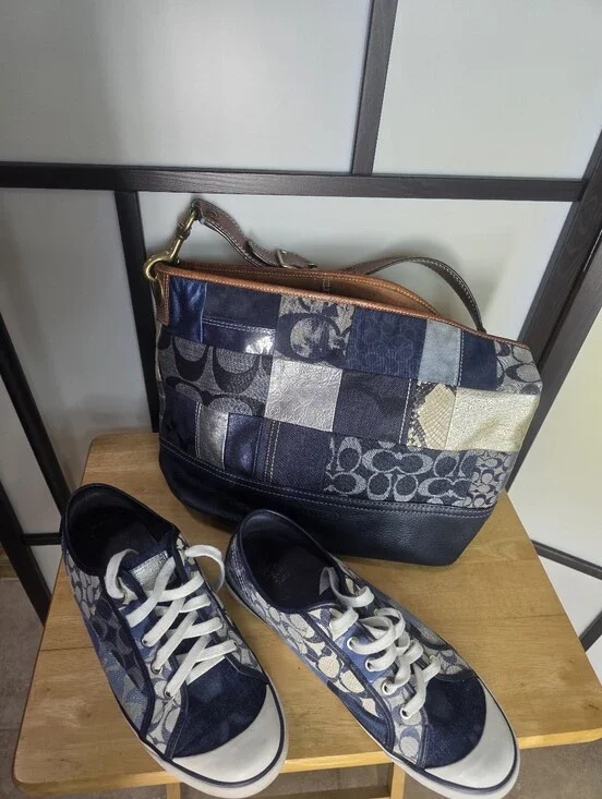 Coach Patchwork Navy & Metallic Gold Shoulder Bag - Navy Coach Sneakers SIZE 11