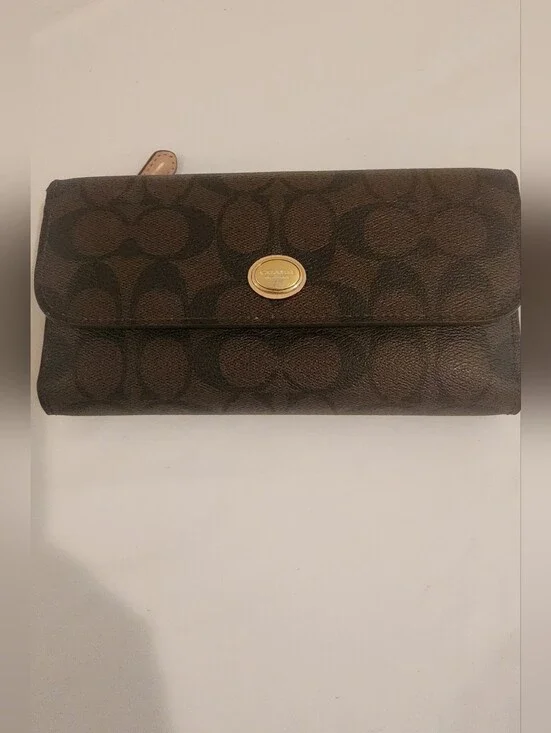 Coach Peyton Signature Brown Envelope Wallet with Removable Checkbook F51103