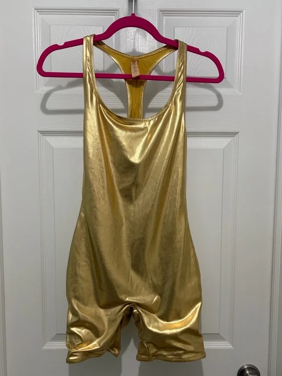 SKIMS Swim Gold Metallic Racerback Cycle Suit - Women's Medium