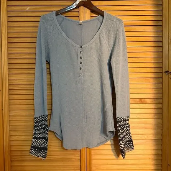 Free people Long Sleeve Top with Patterned Cuffs medium
