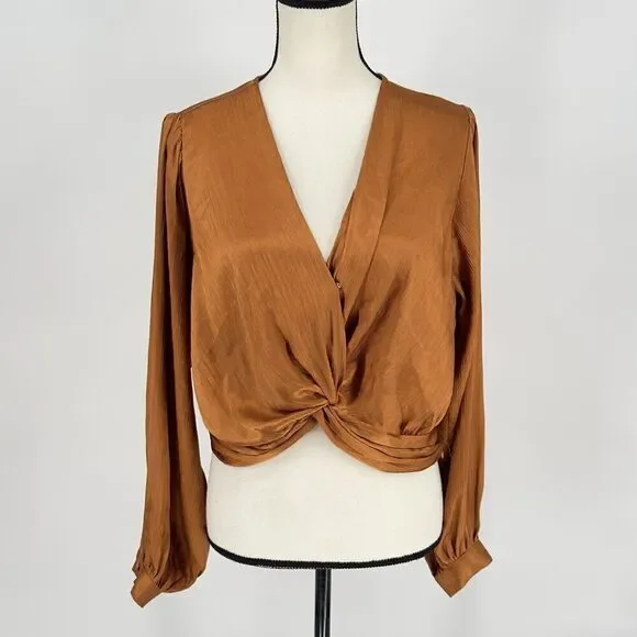 DO+BE Top S Blouson V Neck Popover Long Sleeve Party Cocktail Sexy Holiday Small