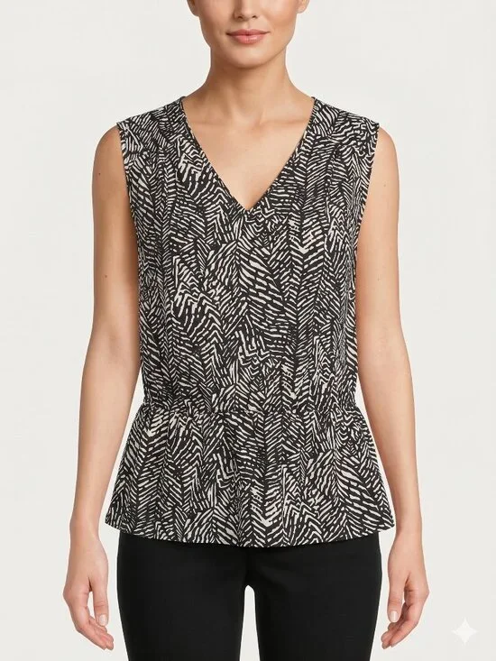 Daniel Rainn Black White Abstract Geometric Peplum‎ Top