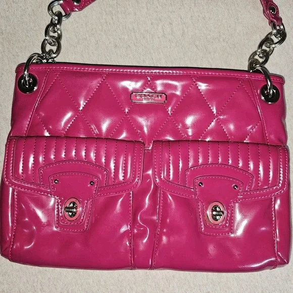 Coach Patent Leather Poppy Purse Bag Turnlock Hot Pink Barbiecore Bubblegum Y2K