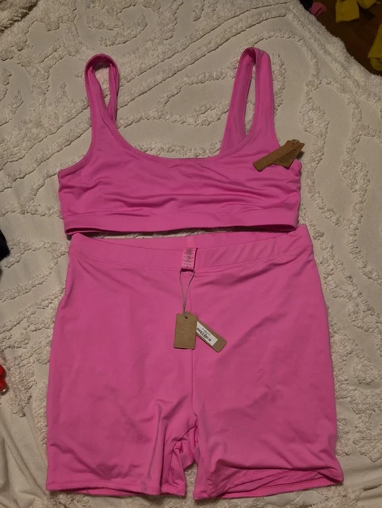 NWT SKIMS Hot Pink Swim Set + Matching Cover-Up Dress | Size Medium