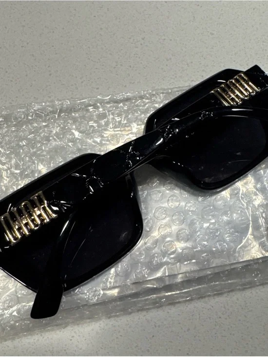 Black Rectangular Sunglasses with Gold Accents