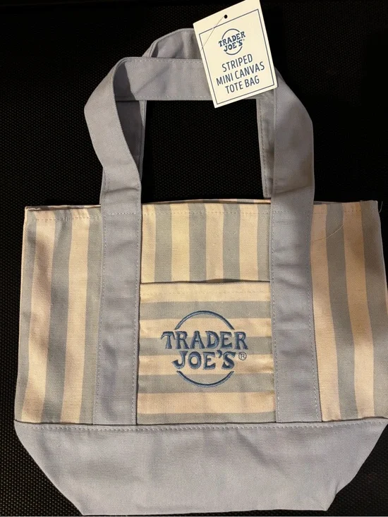 Trader Joe's Blue & Cream Striped Mini Canvas Tote Bag