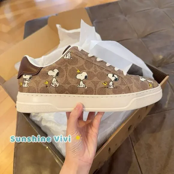 NEW  Limited Coach X Peanuts Men's CBZ76 Sneaker Signature Canvas Shoes Tan US7