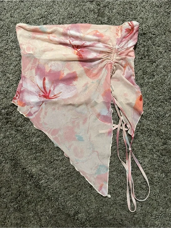 Pink Floral Ruched Tie-Side Scarf Top