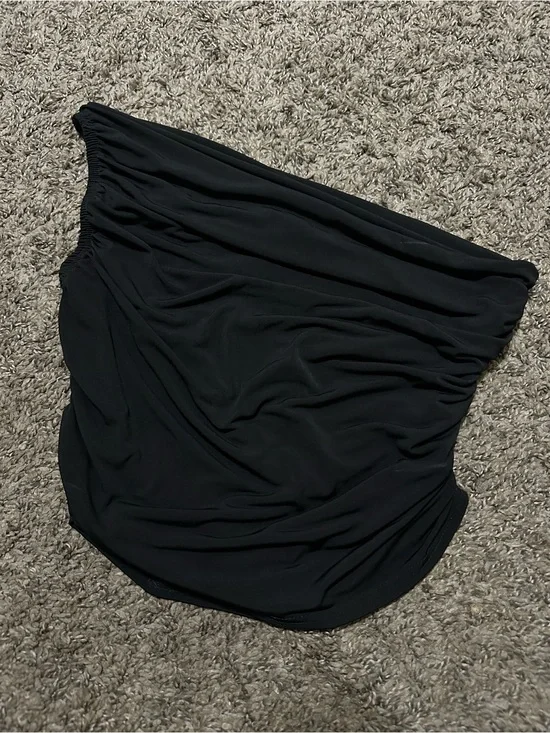 Black One-Shoulder Ruched Top
