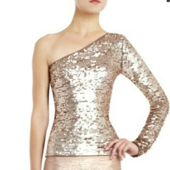 BCBGMAXAZRIA SEQUINED ONE SLEEVE BLOUSE SMALL WOMENS SMALL