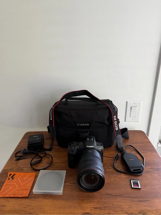 Canon EOS R5 Mirrorless Camera Kit in Black with Red-Trim Strap