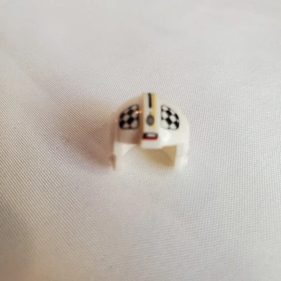 LEGO Minifigure White Racing Helmet with Checkered Pattern and Yellow Stripe