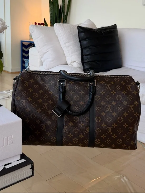 Louis Vuitton Monogram macassar canvas Keepall Duffel in Brown with Black 45
