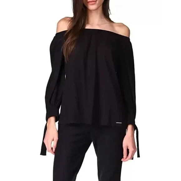 🍑 Michael Kors Off-The-Shoulder Tie-Sleeve Peasant Top