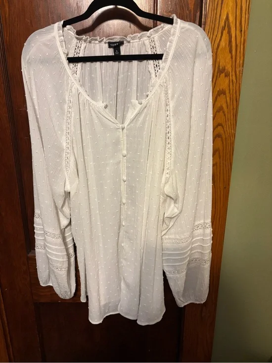 Topshop White Swiss Dot Peasant Blouse