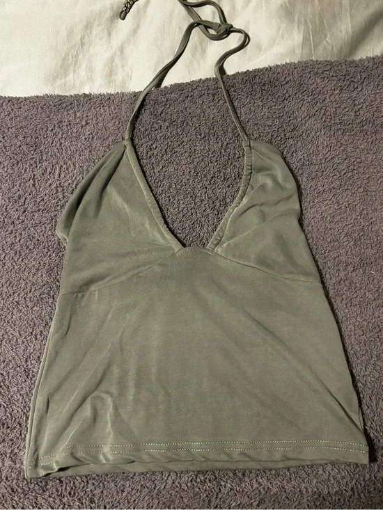 Grey halter cropped top with beads