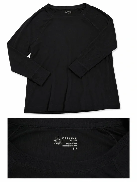 Offline by Aerie Black Long-Sleeve Ribbed Top