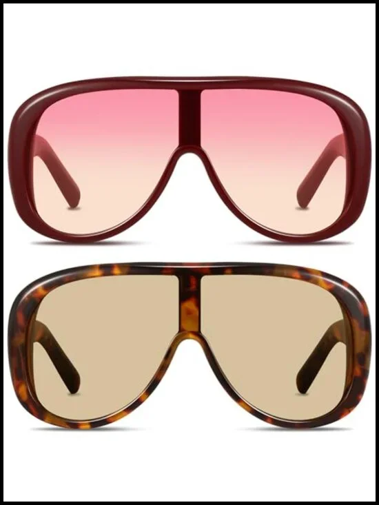 Oversized Shield Sunglasses UV400 Retro Thick Frame Aviator Shades Women Men