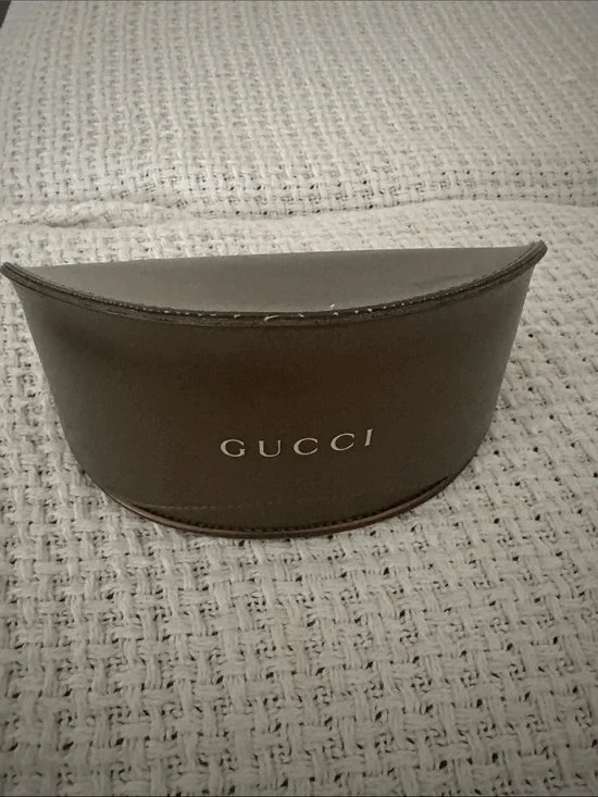 Gucci Brown Leather Sunglasses Case with White Logo cracking