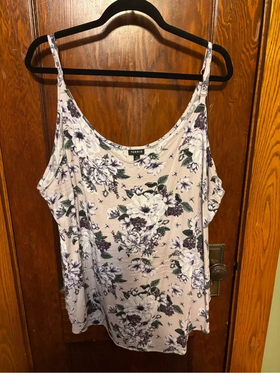 torrid Light Pink Floral Scoop Neck Cami with Purple Blooms