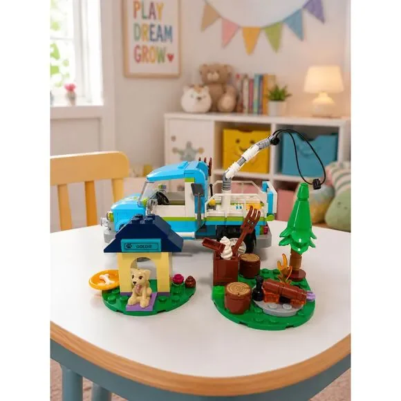 Lego Set Utility Truck, Goldie's house and Campfire Set Cozy Outdoorsy