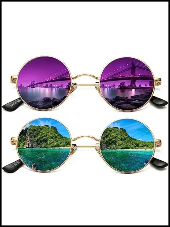 Retro Round Polarized Sunglasses Small Metal Frame Trendy Vintage Shades
