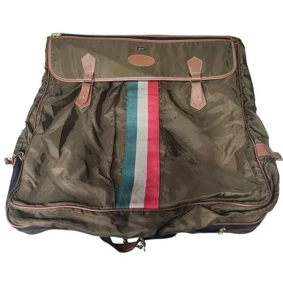 Vintage Lark Travel Luggage Hanging Garment Bag Olive Brown 24