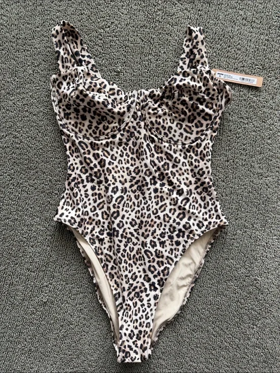 SKIMS Leopard Print One-Piece Swimsuit - Cream, Black, Brown Spots