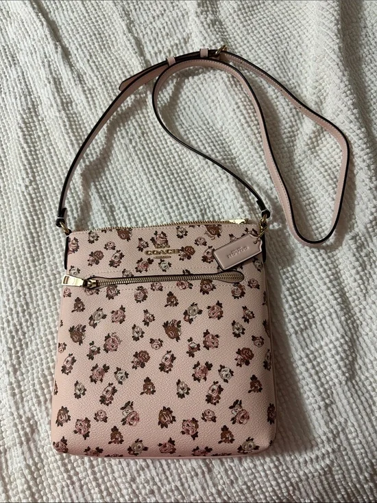Coach Pink Floral Crossbody with Gold-Tone Accents