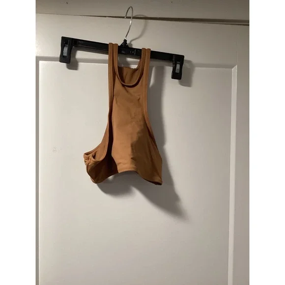 SKIMS Recycled Swim High Neck Racerback Top Almond Tan XS BT-HNK-2786 NWT