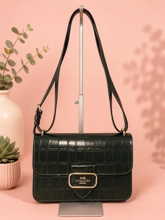 Coach  Morgan Dark Green Croc-Embossed Leather Shoulder or crossbody bag - Large