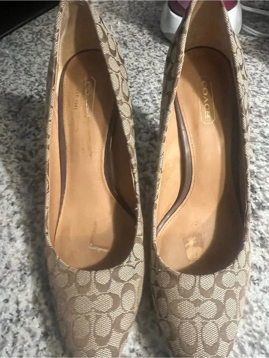 Coach Signature Canvas Pointed-Toe Pumps in Beige