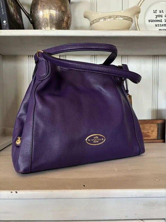 Coach Purple Pebbled Leather Shoulder Bag with Gold Hardware