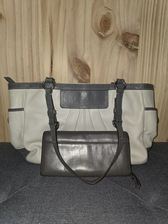 Coach Two-Tone Cream and Dark Brown Shoulder Bag