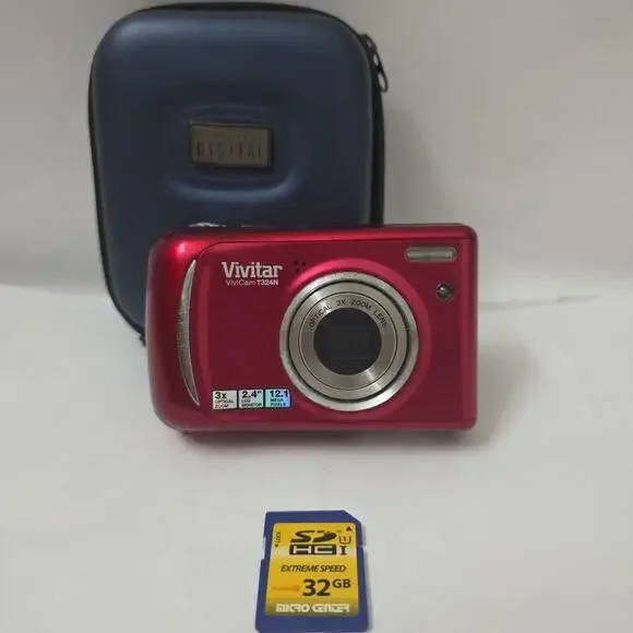 Vivitar ViviCam T324N Red Digital Camera 12.1MP 3x Optical Zoom Case SD Card
