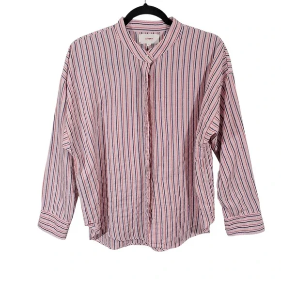 Xirena Shirt Womens‎ XS Pink Striped Long Sleeve Button Up Lightweight Oversized