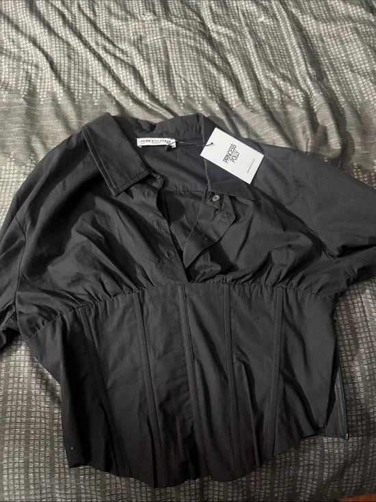Princess Polly Black Corset-Style Button Down Top