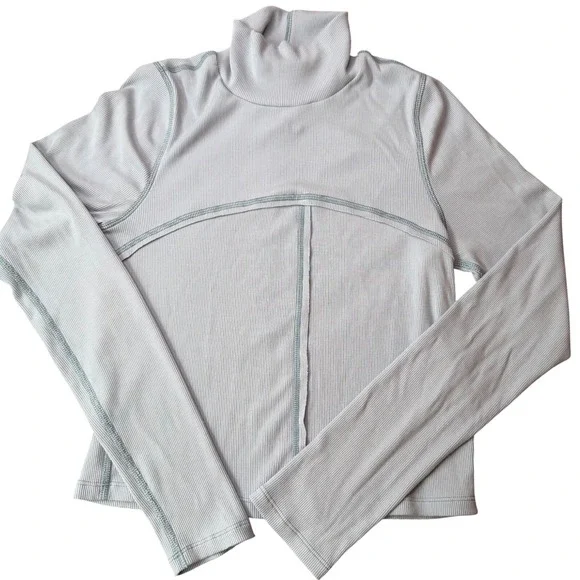 Wilfred Free Ribbed Turtleneck Exposed Seam Minimalist Women L Light‎ Blue Grey