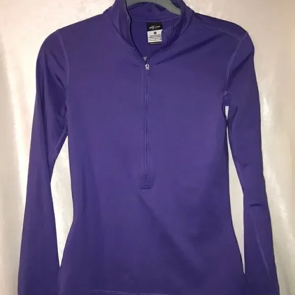 Nike Pro Dri-FIT Womens Quarter Zip Long Sleeve Mock Neck Purple Top Small