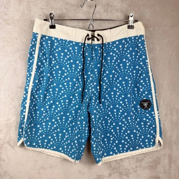 Vissla Mens Blue Teal Geometric Print Upcycled Coconut Board Short Size 32