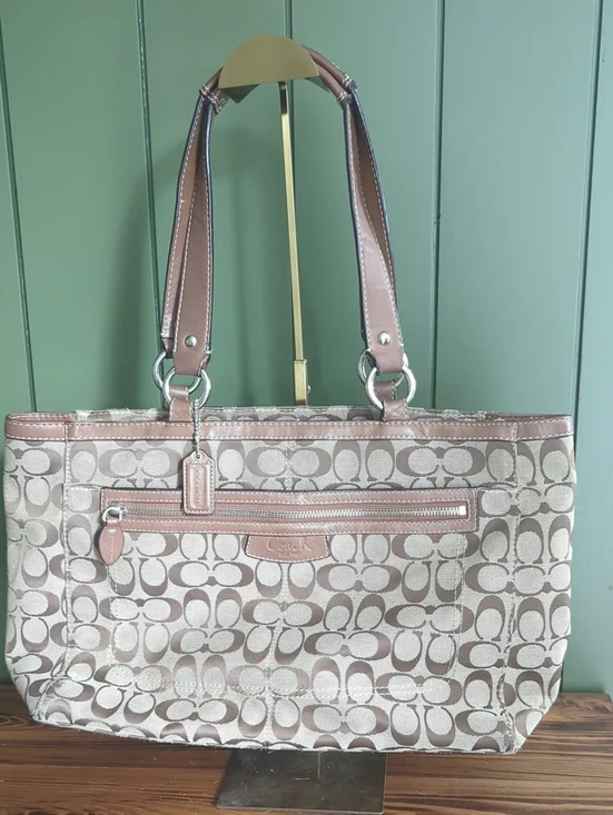 Coach Canvas Tote in Khaki and Rose